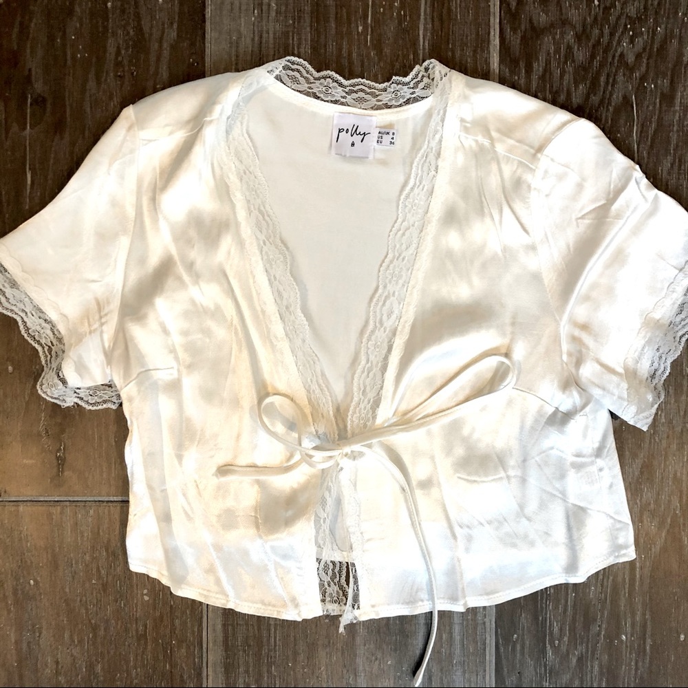 Y2K inspired cropped Princess Polly silk tie shirt